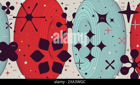 Abstract geometric background with 3d torus wireframes form graphic of geometrical shapes modern design, vector color Full HD futuristic composition i Stock Vector