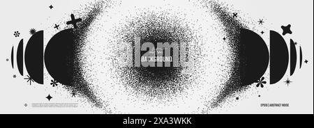Vector particles with broken graphic elements debris, hemisphere dissolves turning to dust geometric elements in y2k style, shape explosion, Black fig Stock Vector