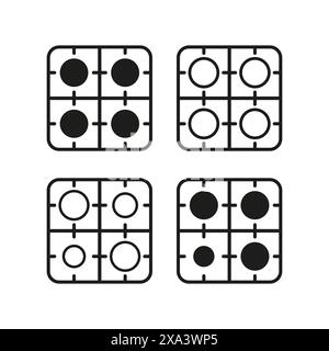 Stovetop burner icons. Black outlines. Kitchen appliance. Vector illustration. Stock Vector