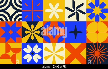 Abstract geometry minimalistic pattern with simple shape and figure, colorful decorative composition artwork in Scandinavian style inspired by moderni Stock Vector