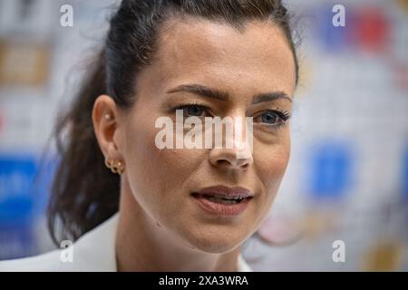 Prague, Czech Republic. 04th June, 2024. Czech runner Kristiina Sasinek Maki attends the press conference of the Czech Athletics Federation before the European Athletics Championships, in Prague, Czech Republic, on June 4, 2024. Credit: Vit Simanek/CTK Photo/Alamy Live News Stock Photo