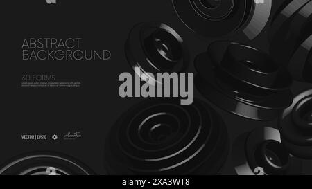 Realistic 3d vector forms, Flying abstract geometric volumetric black different shapes in motion, futuristic composition on a black background for pre Stock Vector