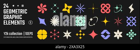 Vector abstract geometric graphic elements for design, Collection of various form, labels, shapes, stickers inspired by brutalism, set basic figures i Stock Vector