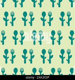 Cutlery icon seamless pattern, spoon and fork nature background. nature food background Stock Vector
