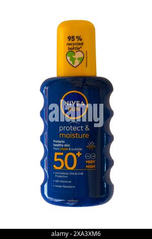 Nivea Sun suncream protect & moisture 50+ very high isolated on white background - Nivea SPF 50 Stock Photo