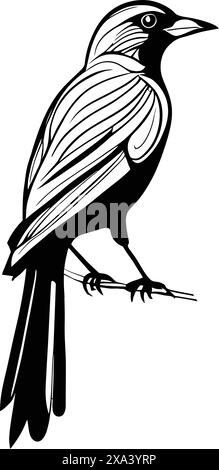 small flying bird on a branch line art silhouette Stock Vector