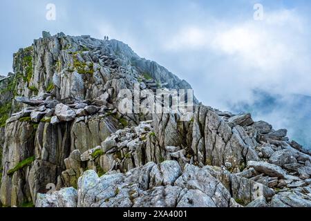 The summit of  Tryfan a mountain in the Glyderau range of Snowdonia, (Eryri in Welsh), Wales Stock Photo
