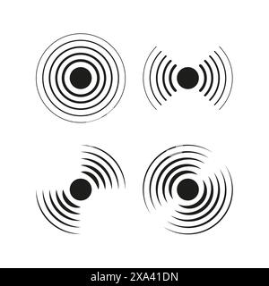 Abstract concentric circles. Black and white. Radial design elements. Modern vector icons. Stock Vector