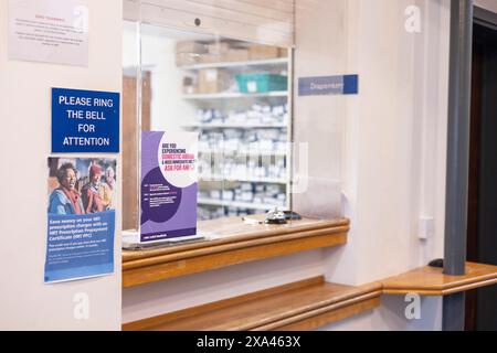 Hospital reception area with a service bell Stock Photo