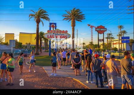 Tourists wait to take selfies at the 'Welcome to Fabulous Las Vegas' sign Stock Photo