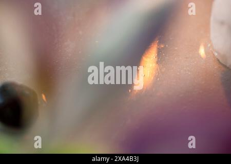 This is a close-up, abstract image focusing on texture, light, and color, with a dreamy or blurred effect. Stock Photo