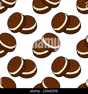 Pattern Cookies with filling, chocolate cookies and cream filling, on a white background. Vector illustration Stock Vector