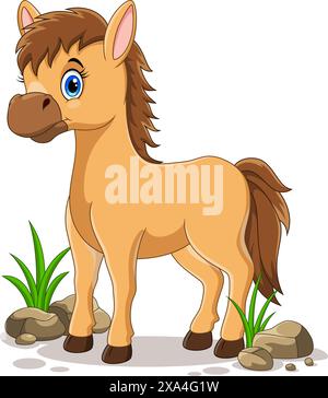 Cute happy horse cartoon isolated on white background Stock Vector