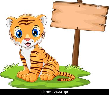 Cute tiger cartoon isolated on white background Stock Vector