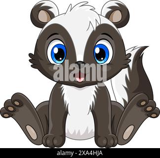 Cartoon cute baby skunk sitting isolated on white background Stock Vector