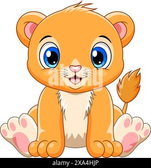 Cute cartoon baby lion isolated on white background Stock Vector
