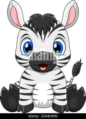 Cartoon cute baby zebra sitting isolated on white background Stock Vector