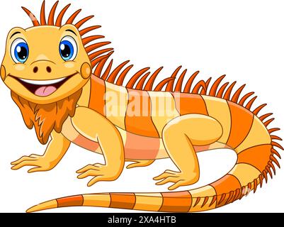 Vector illustration of Cute green iguana cartoon isolated on white background Stock Vector