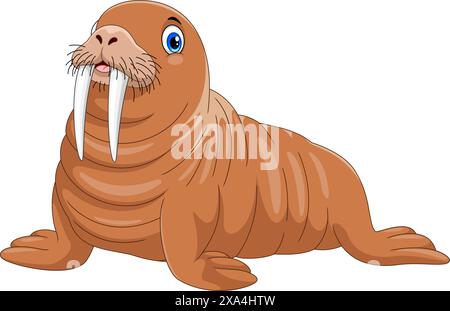 Vector illustration of Cute cartoon walrus on white background Stock Vector