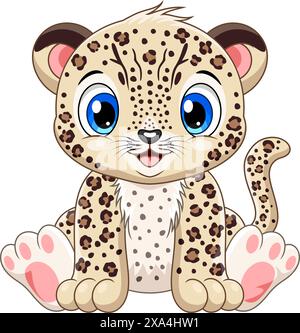 Cute baby leopard cartoon isolated on white background Stock Vector