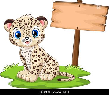 Cute baby leopard cartoon isolated on white background Stock Vector