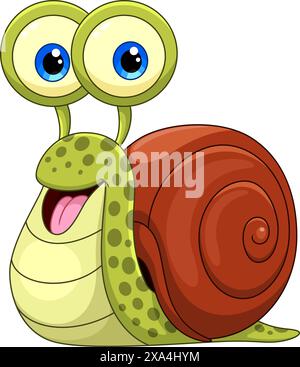 Vector illustration of Funny smiling snail isolated on white background Stock Vector