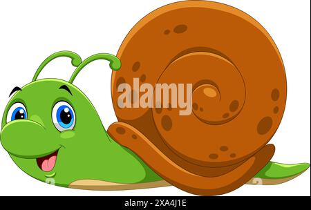 Vector illustration of Funny smiling snail isolated on white background Stock Vector