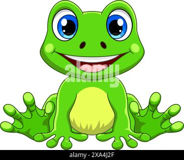 Cartoon cute baby frog sitting isolated on white background Stock Vector