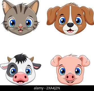 Cute animal face collection set . Cat, dog, Cow and Pig Stock Vector
