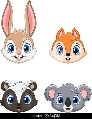 Cute animal face collection set. Rabbit, Squirrel, Skunk and Koala Stock Vector