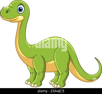 Cartoon funny Brontosaurus dinosaur isolated on white background Stock Vector