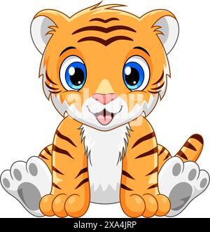 Cute tiger cartoon isolated on white background Stock Vector