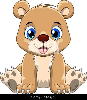 Cartoon cute baby bear sitting isolated on white background Stock Vector