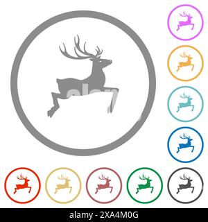 Deer side view solid flat color icons in round outlines on white background Stock Vector