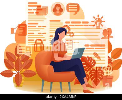 Woman Laptop Remote Working Internet Cartoon Stock Vector