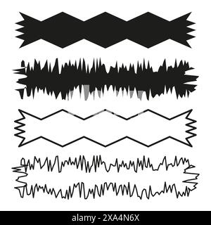 Abstract zigzag borders. Geometric vector lines. Black and white patterns. Decorative frame elements. Stock Vector