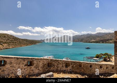 The view from the former leper colony of Spinalonga in Crete looking up the Gulf Of Mirabello Stock Photo