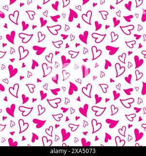 Cute doodle style hearts seamless vector pattern. heart background Stock Vector