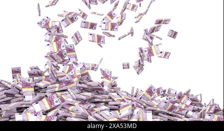 500 euro banknotes falling  gathering isolated  transparent background Stock Photo