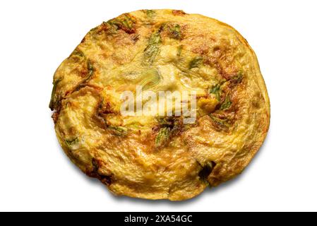 Egg omelet with zucchini flowers isolated on white with clipping path included Stock Photo