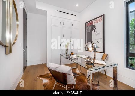 Large mirror on wall, empty office space Stock Photo