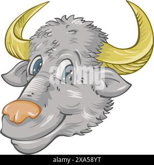 Cute cartoon brown buffalo. vector illustration Stock Vector