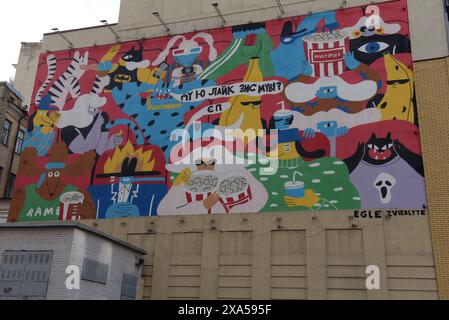 A large colourful street art wallmural in Kyiv, Ukraine Stock Photo