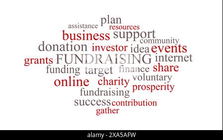 Word cloud with fundraising terms on white background, banner design Stock Photo