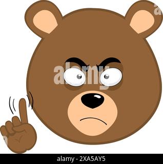 vector illustration face brown bear grizzly cartoon, saying no with a hand gesture Stock Vector