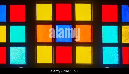 Square stained glass windows as background Stock Photo