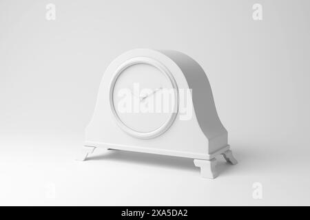 White antique clock on white background in monochrome and minimalism. Illustration of the concept of time, schedule and daily life Stock Photo