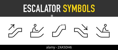 Escalator symbols icons. Escalator Up Arrow, down arrow, person vector icon. Editable stroke. Stock Vector