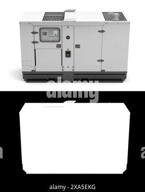 Mobile diesel generator for emergency electric power top view 3d render on white with alpha Stock Photo