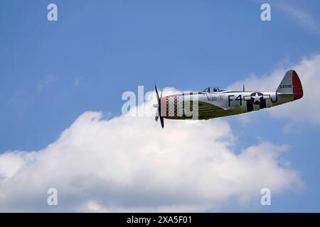 Republic P-47D Thunderbolt Nellie B displays at the Military Air Show Shuttleworth Collection Old Warden June 2024 Stock Photo